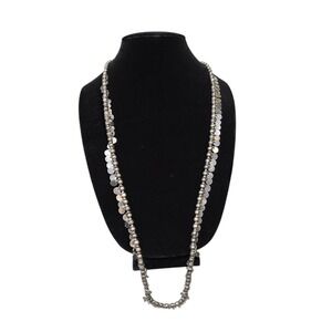Beaded‎ Necklace Silver Tone Discs Long Fashion Jewelry